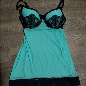 Chic Black and teal Lace Chemise